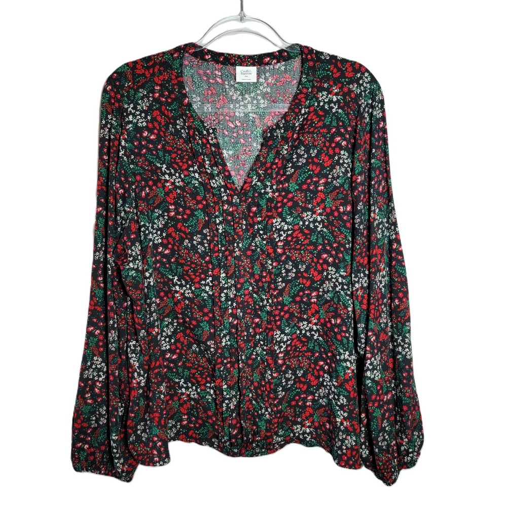Croft & Barrow Womens XXL Floral V-Neck Pleated Front Long Sleeve Blouse Red